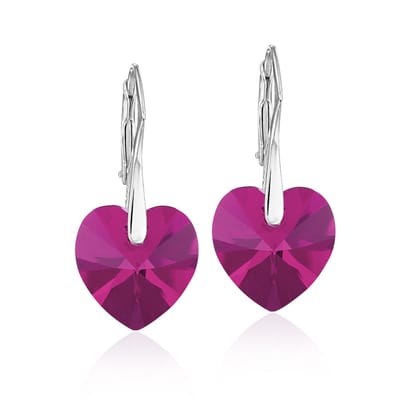Montebello Oorbellen Edrea Fuchsia - 925 Zilver - Swarovski Hart - Ø14x30mm