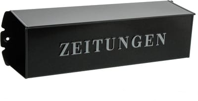 Metalen krantenbox voor buitenbevestiging met reliëf letters
