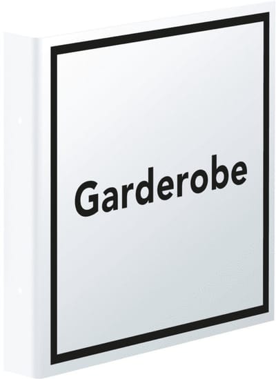 Haaks bord met tekst garderobe, 150 x 150 mm - kunststof