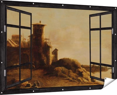 Gards Tuinposter Doorkijk Landschap - Claude de Jongh - 180x120 cm - Tuindoek - Tuindecoratie - Wanddecoratie buiten - Tuinschilderij