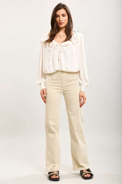 Toxik3 - Broek hoge taille jog denim licht beige straight extra comfy