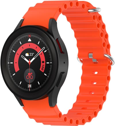 Stravo Ocean Silicone Replacement bandje - Naadloze Hoekverbinding - Oranje - Vervangende Siliconen Horlogebandje 20mm voor Samsung Galaxy Watch 7 (40mm & 44mm), Galaxy Watch 6 (Classic), Galaxy Watch 5 (Pro), Galaxy Watch 4 (Classic)