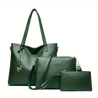 Bovista Handtas Dames - Schoudertas - School - Shopper - Schooltas - Werktas - 3-Delige Set - Groen