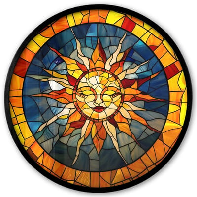 Poster in lijst Rond - Fotolijst 40x40 cm - Posters - Mozaïek - Zon - Geel - Cirkel - Ronde posterlijst zwart - Decoratie - Wanddecoratie woonkamer - Muurdecoratie slaapkamer