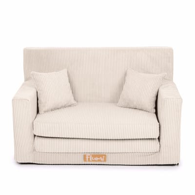 Flumi opvouwbare mini kindersofa van ribfluweel – zachte kinderbank met uitklapfunctie en afneembare hoes, beige