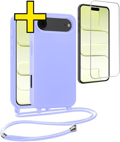Hoesje Geschikt voor iPhone Air Hoesje Met Koord Met Screenprotector Siliconen Case - Hoes Geschikt voor iPhone Air Backcover Met Afneembaar Koord - Lila