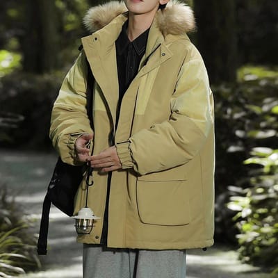 Winter Nieuwe Heren Werkkleding Overjas Wolkraag Katoen Gevuld Kleding Warm Los Alles Passend Met Capuchon Katoen Gevuld Heren 4XL beige