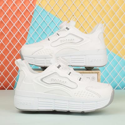Nieuwe Runaway Schoenen Dubbel Wiel Katrol Schoenen Jongens Kinderschoenen met Wielen Meisjes Skates 31 beige