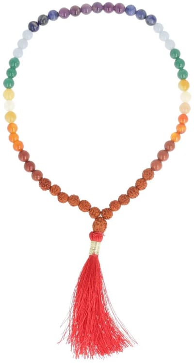 Reis mala 54 kralen rudraksha met chakra edelstenen 25 cm – kraal 0.6 cm