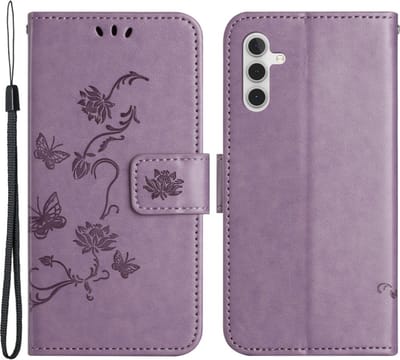 Coverup Hoesje - Geschikt voor Samsung Galaxy A34 Hoesje - Coverup Bloemen & Vlinders Book Case - Lila