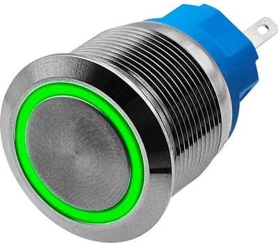 ProRide Metalen Drukschakelaar 12V ON-OFF - 22mm - Aan/uit schakelaar - Spatwaterdicht - 12V/24V - LED Indicatie Groen
