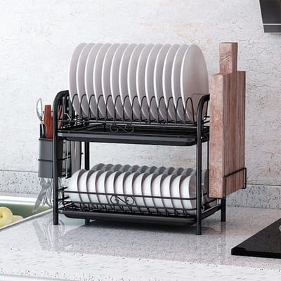 Keuken Afdruiprek - Gootsteen Organizer - Keuken Opruimen - Tweelaags Ontwerp - 42x23x35cm - Zwart