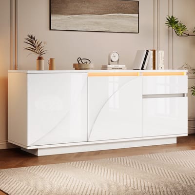 DESMIU Dressoir - Met Ledverlichting En Verstelbare Planken - 3 Deuren En 1 Lade Voor Woonkamer En Eetkamer - Mdf - 140x40x60 Cm - Wit