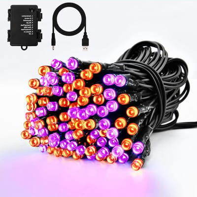 Lichtsnoer op batterijen - Decoratieve ketting - Feestelijke sfeer creëren - Waterdicht en met timer - 5 meter - Paars oranje
