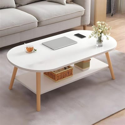 Ovale Salontafel - Tafel Woonkamer - Opbergen Woonkamer - Twee Lagen - 120cm - Wit