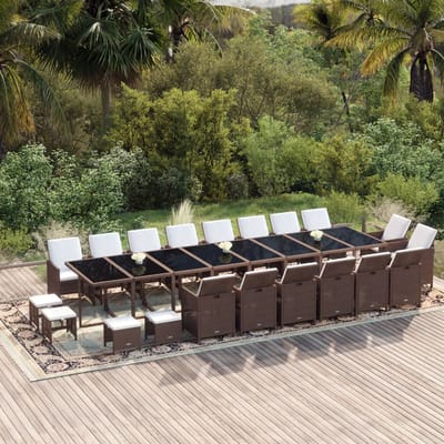 vidaXL - 21-delige - Tuinset - met - kussens - poly - rattan - bruin