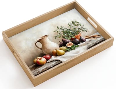 Dienblad hout 40x30 cm - Schootdienblad - Fruit - Kruiden - Landelijk - Borrelplank rechthoek - Plateau dienbladen