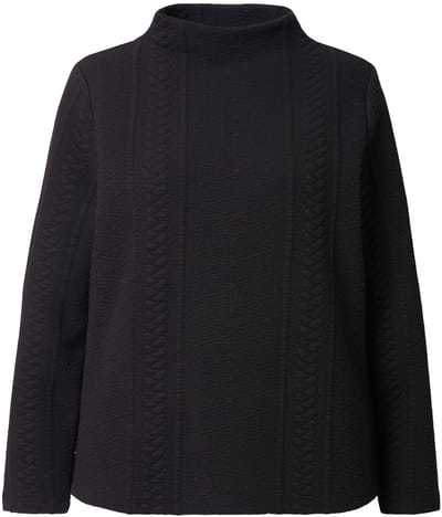 Ulla Popken - Dames - Jacquard-sweatshirt opstaande kraag lange mouwen - Zwart - Maat 42+