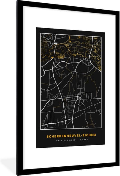 Fotolijst incl. Poster - Scherpenheul-Zichem - Goud - Stadskaart - Plattegrond - Kaart - 80x120 cm - Posterlijst