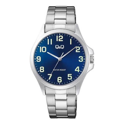 Q&Q C36A-001PY - Horloge - Polshorloge - Analoog - Mannen - Heren - Stalen band - Rond - Metaal - Cijfers - Zilverkleurig - DonkerBlauw