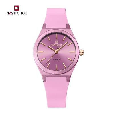 NAVIFORCE horloge met paarse gefumeerde siliconen polsband, paarse wijzerplaat met gouden wijzers en paarse horlogekast voor dames met stijl (Model 5056 PEPE)