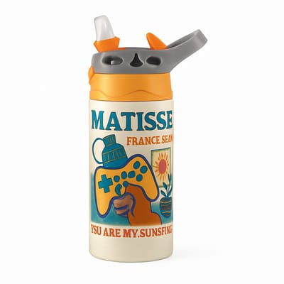 Aquarel Pastel Drinkfles – Stijlvolle Hydratatie voor Kunst en Creatie Liefhebbers - Waterfles voor kinderen (wit/oranje)