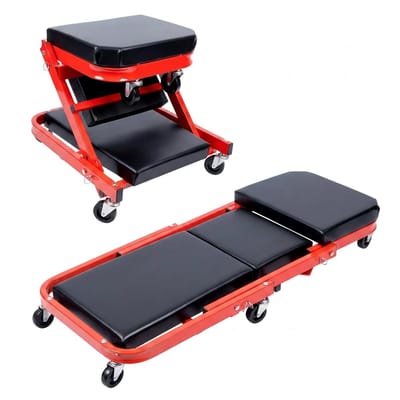 NordHaus Monteurs Ligbed - Garage Werkstoel - Opvouwbare Creeper - 2-in-1 Design - 90,5 cm Zwart Rood