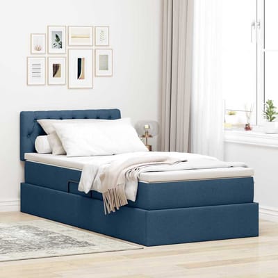 vidaXL - LED - opbergbed - met - matras - Blauw - 100 - x - 200 - cm - Stof