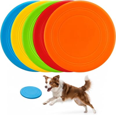 Hondenvliegschijven 5 stuks - Hondenspeelgoed Frisbee - Interactieve training - Drijvend en zacht materiaal - 18 cm - Oranje rood groen