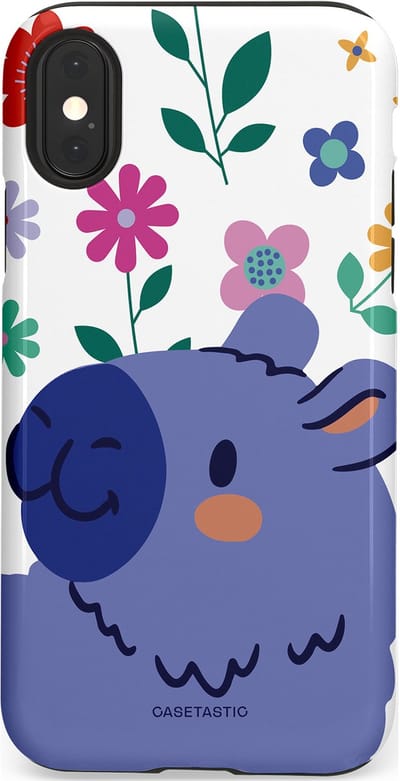 Casetastic Hoesje Geschikt voor Apple iPhone X/Xs - Stijlvolle Beschermende Duo-layer Case - Capibara Bloempje Blauw