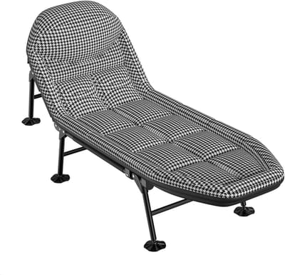 Opvouwbaar Campingbed - Vouwbed Kamperen - Ontspannen Buiten - In 6 standen Verstelbaar - 200 x 64 cm - Zwart Wit