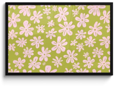 Poster in lijst - Fotolijst 90x60 cm - Posters - Bloemen - Roze - Getekend - Patroon - Posterlijst zwart - Decoratie - Wanddecoratie woonkamer - Muurdecoratie slaapkamer