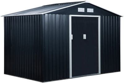Tuinschuur - 277x195x192 cm - Tuinhuisje met Schuifdeuren & Ventilatieopeningen - Gereedschapsschuur - Opslagruimte Tuin - Tuingereedschap Bewaren - Buitenschuren - Tuinberging - Fietsenberging - Tuinhuis - Antracietgrijs
