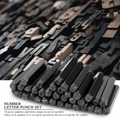 36 stuks 6 mm Koolstofstaal Cijfer Hoofdletter Stempel Set voor Metaal Hout Leer Plastic gray