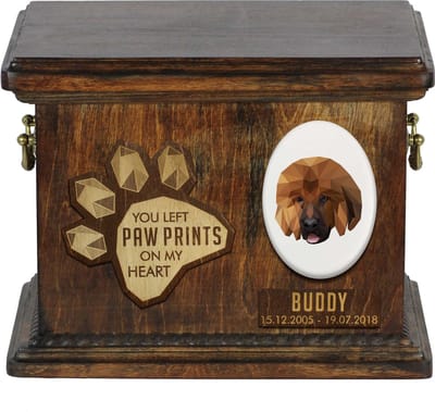 Persoonlijke urn voor Tibetan Mastiff met gravure en herdenkingsdoos