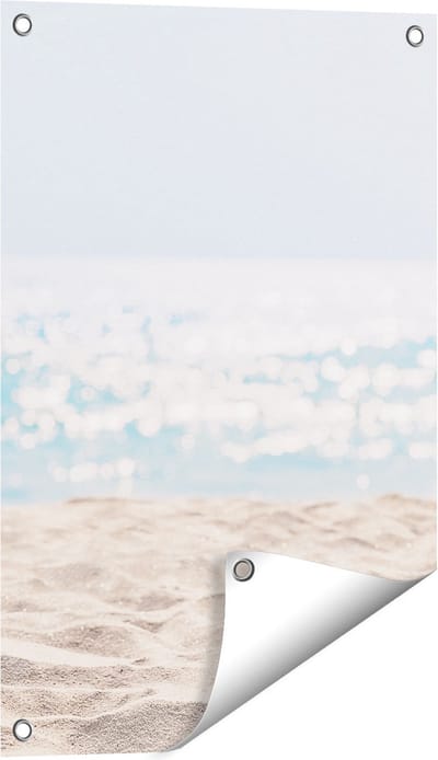 Gards Tuinposter Helder Witte Strand met Zee Uitzicht - 40x60 cm - Tuindoek - Tuindecoratie - Wanddecoratie buiten - Tuinschilderij