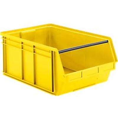 Opbergbak met open voorzijde en draagbeugel SSI Schäfer LF 743, polypropeen, L 715 x B 470 x H 300 mm, 74 l, geel