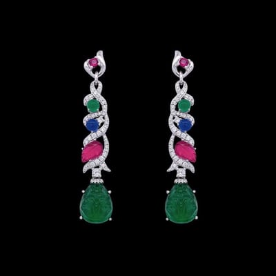Victoria Valenza 925 Sterling Zilveren Fantasie Oorbellen met Multicolour Zirkonia Stenen - Oorhangers - 925 sterling zilver - Zilverkleurig - Fantasie oorbellen - Zirkonia