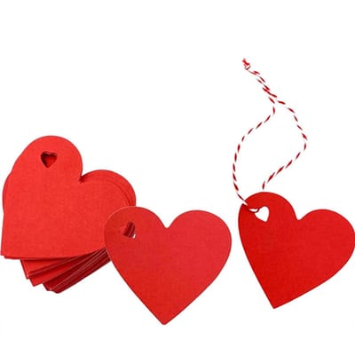 Hangtag - 100 Stuks - Kaarten - Papier - Hart Kartonnen Cadeaulabels - Cadeau Labels - Bedankkaart - Wenskaarten - Te gebruiken voor cadeaubonnen, zelfgemaakte bedankkaartjes, feestuitnodigingen - 6*5.99cm - Rood