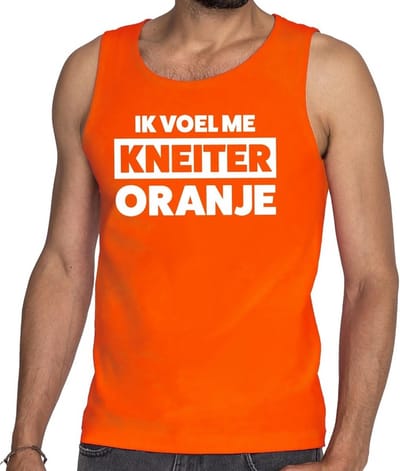 Oranje tekst tanktop / mouwloos shirt Ik voel me kneiter oranje voor heren - Koningsdag kleding S