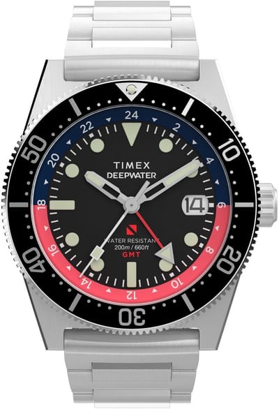 Timex Deepwater Reef 200 Gmt Kwarts Analoog Horloge Zilveren Toon Case: 100% Stainless Steel | Armband: 100% Stainless Steel 41 mm TW2W95300AJ
