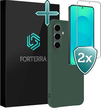 Hoesje Met 2x Screenprotector - Geschikt voor Samsung Galaxy S25 FE - Sterk & Shockproof - Telefoon Hoes - Back Cover - Siliconen Case - Donkergroen
