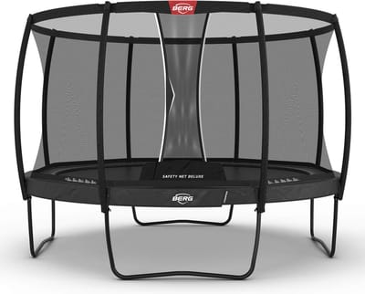 BERG Champion Regular 380 Trampoline Op Poten - Rond - Safety Net Deluxe - AirFlow Pro Springdoek - TwinSpring - Grijs