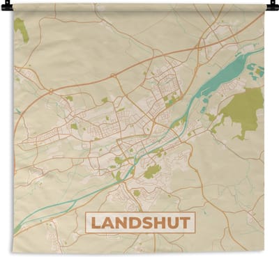 Wandkleed - Wanddoek - Landshut - Plattegrond - Kaart - Stadskaart - Vintage - 180x180 cm - Wandtapijt