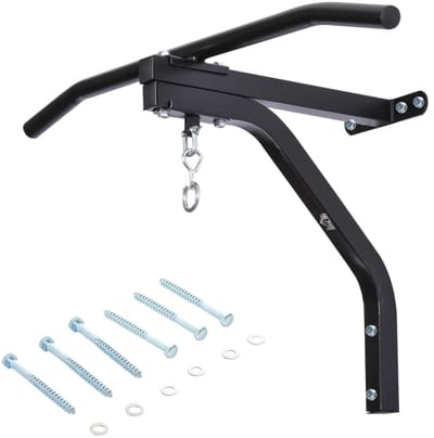 2 in 1 Bokszak Muurbeugel - met Optrekstang - Zandzakbeugel - Bokszak Beugel / Houder - Bokszak ophangsysteem- Inclusief Bevestigingsmateriaal - 130 KG - Staal - Zwart - 93 x 47 x 51 cm