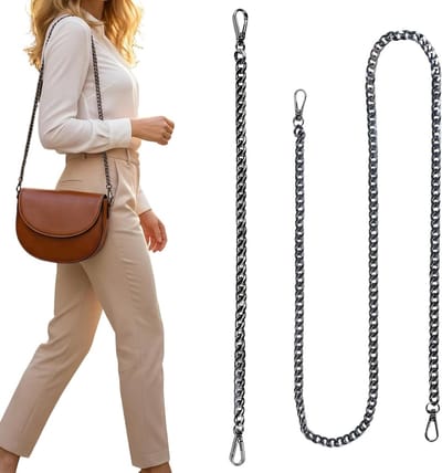 Zwarte Metaal Handtas Ketting 2 Stuks, 120cm en 40cm Schouderriemen voor Dames, Ideaal voor Clutch en Portemonnee, Verstelbare Handvatten en Vervangingsketting