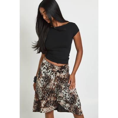 boohoo Dames Luipaardprint Crêpe Midi-rok Met Awkward Length | Maat: 38