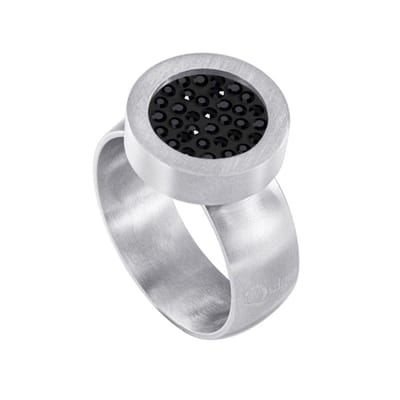 Quiges RVS Schroefsysteem Ring Zilverkleurig Mat 16mm met Verwisselbare Zirkonia Zwart 12mm Mini Munt