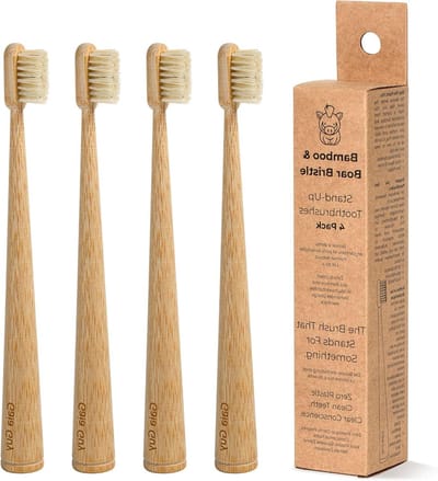 Bamboe Tandenborstels - Natuurlijke Borstels - Mondhygiëne - Staand Ontwerp - 4 Stuks - Natuurlijk