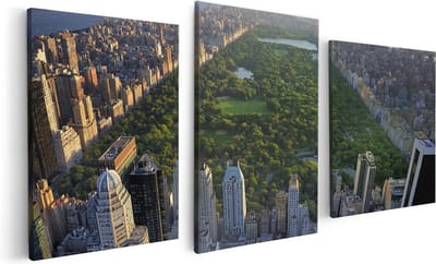 Artaza Canvas Schilderij Drieluik Central Park In New York Met Wolkenkrabbers - 120x60 - Foto Op Canvas - Canvas Print